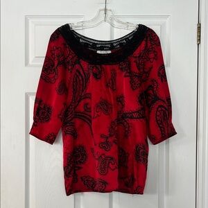 🎉 2/$20🎉 Ice Red Blouse with Black Paisley and Lace
